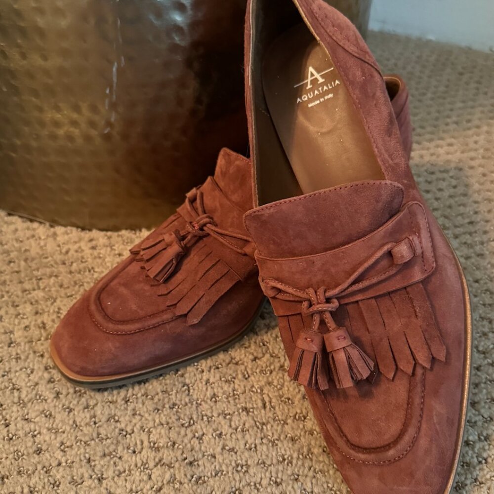 Aquazzura Suede Tassel Loafers